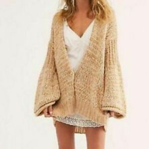 Free People Hometown Cardigan Sweater Beige Boho Oversized Sz M